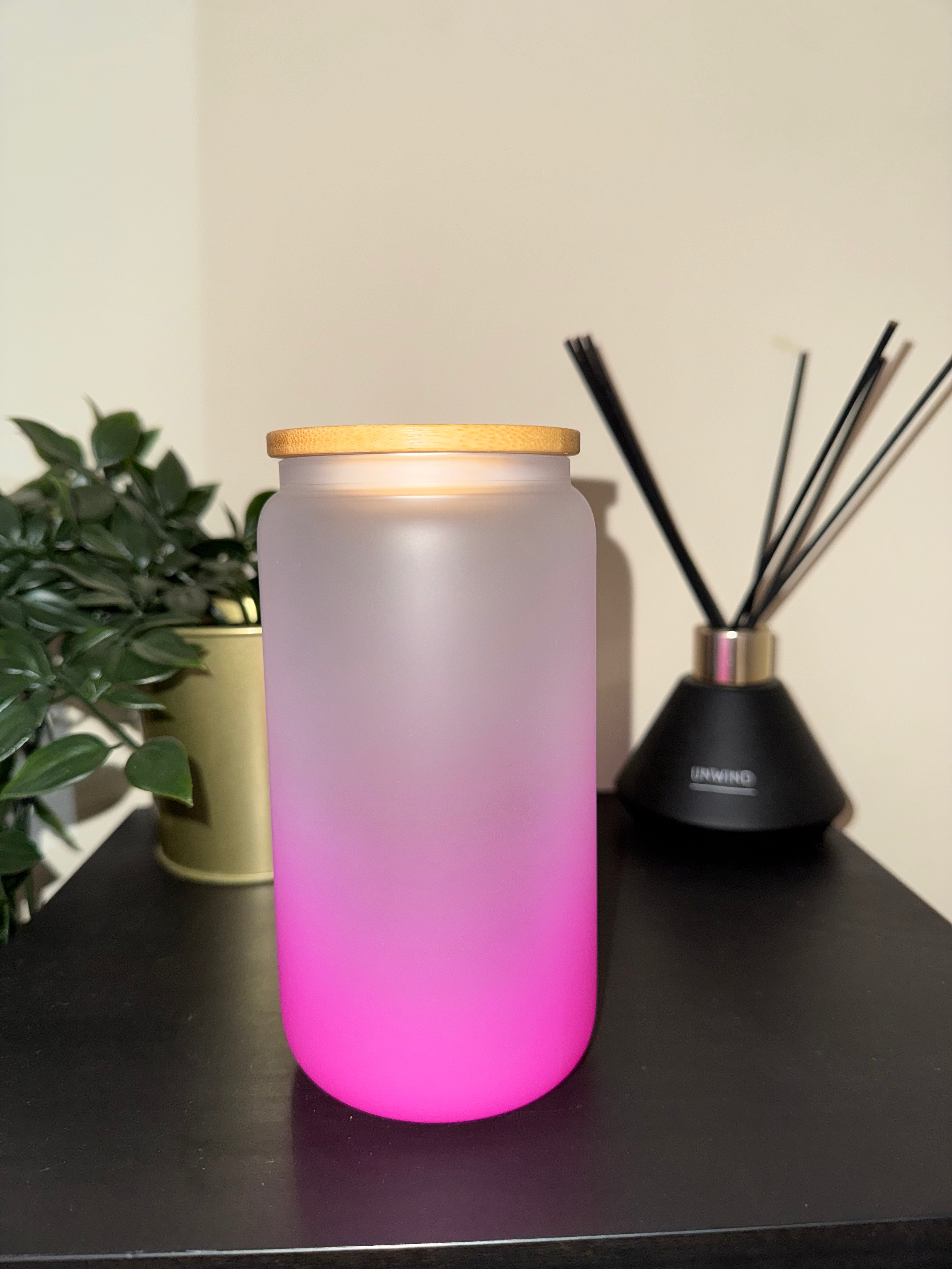 16oz Glass Frosted Tumbler - Pink (Not Snow-globe)